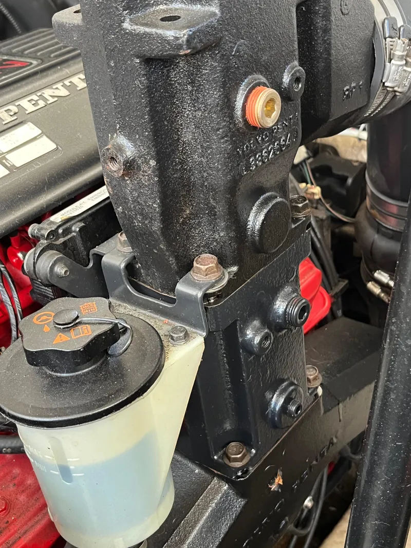 Slide: The Image of Engine components of a 2009 Monterey 320 Sport Yacht, featuring a Volvo Penta system. - 47