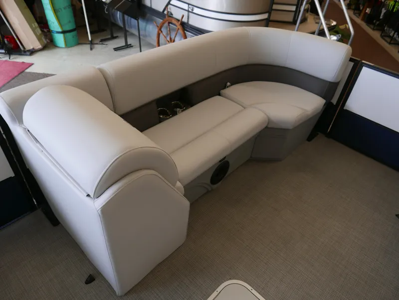 Slide: The Image of 2025 Bentley Pontoons Legacy 223 Navigator interior seating, luxurious and spacious design. - 5