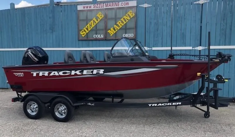 The Image of 2025 Tracker Targa V-18 Combo boat in red, displayed at Sizzle Marine, Ohio. - 0