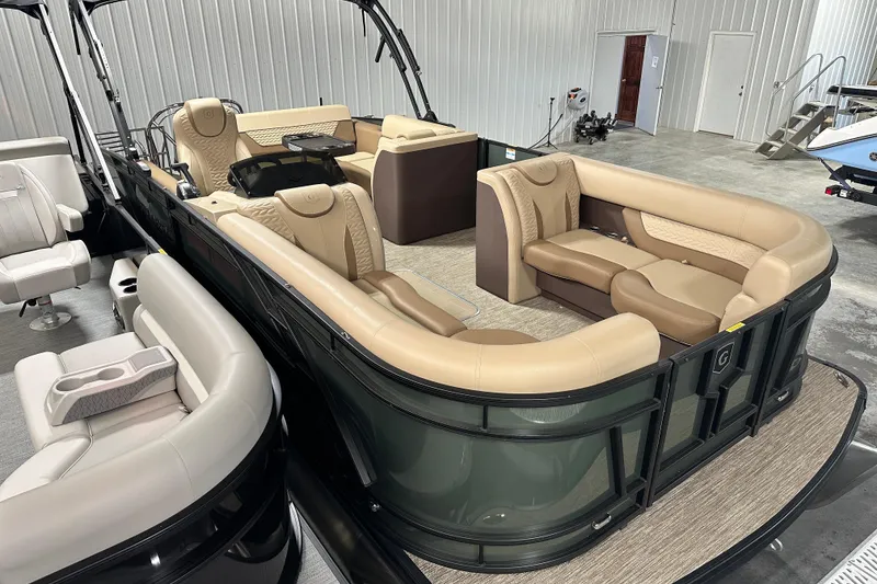 Slide: The Image of Luxurious 2025 Godfrey Monaco 235 SFL pontoon boat with elegant seating and modern design. - 3