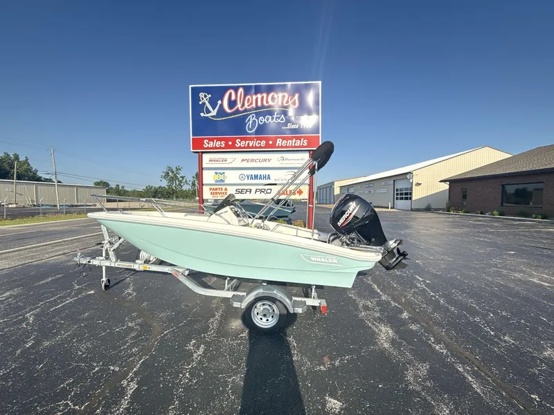 The Image of 2025 Boston Whaler 130 Super Sport boat on trailer at Clemons Boats dealership. - 0