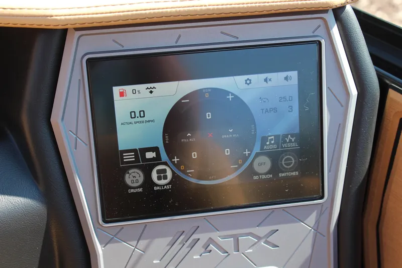 Slide: The Image of Touchscreen control panel of 2025 ATX Surf Boats 22 Type-S, displaying navigation and settings. - 23