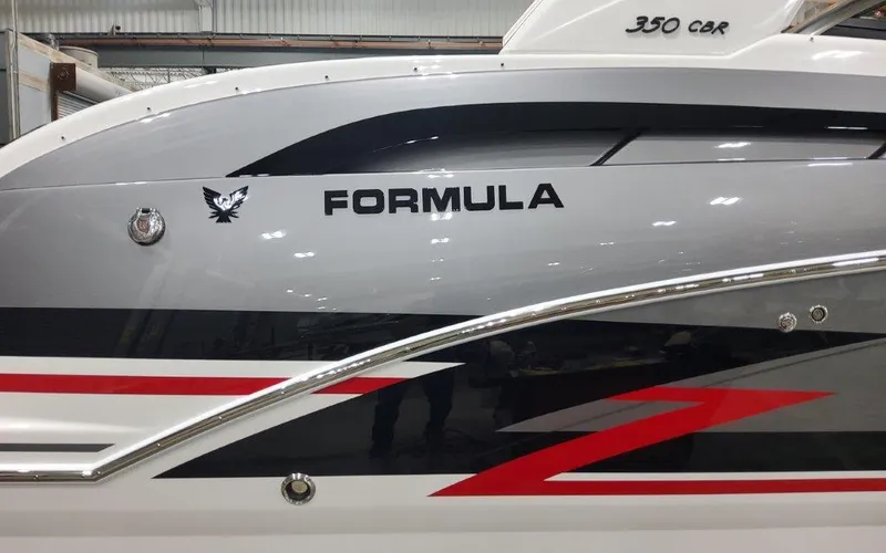 Slide: The Image of 2025 Formula 350 CBR boat with sleek design and bold graphics. - 3