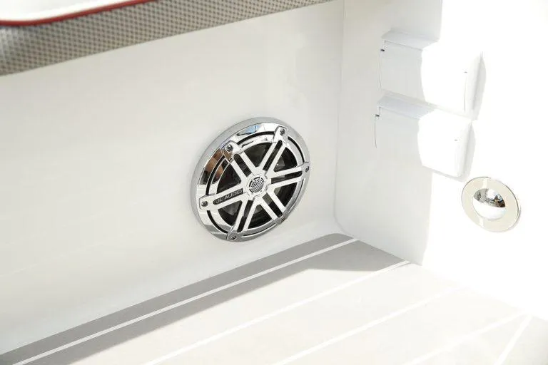 Slide: The Image of 2025 Formula 350 CBR boat interior with chrome speaker detail. - 38