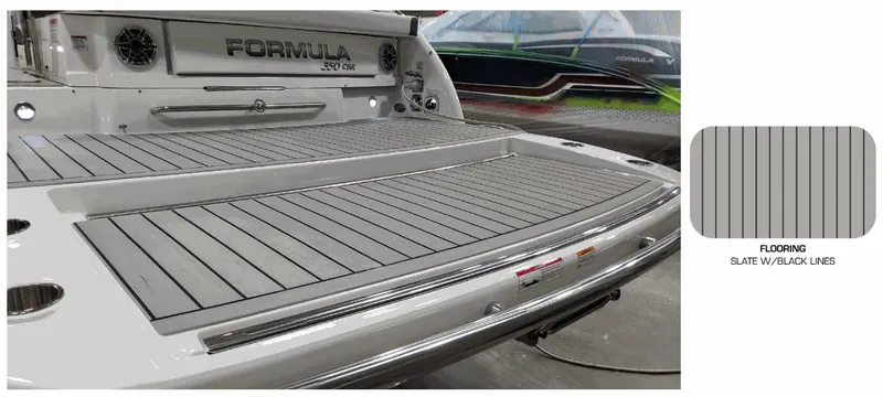 Slide: The Image of 2025 Formula 350 CBR boat with slate flooring and black lines. - 9