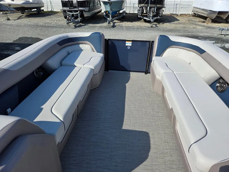 Slide: The Image of 2025 Godfrey SWEETWATER Entertainment 2486 DT pontoon boat interior with spacious seating. - 36