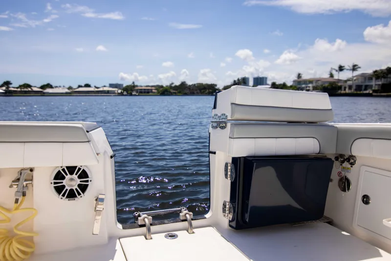 Slide: The Image of Regulator 41 boat interior with scenic water view, 2021 model. - 36