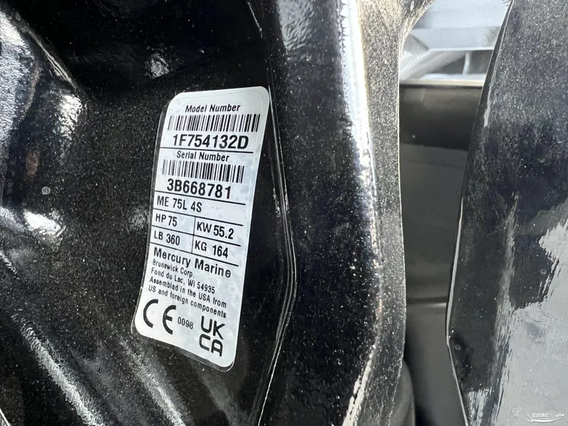 Slide: The Image of Label on 2025 Lund 1675 Adventure Sport, displaying model and serial numbers, Mercury Marine details. - 20