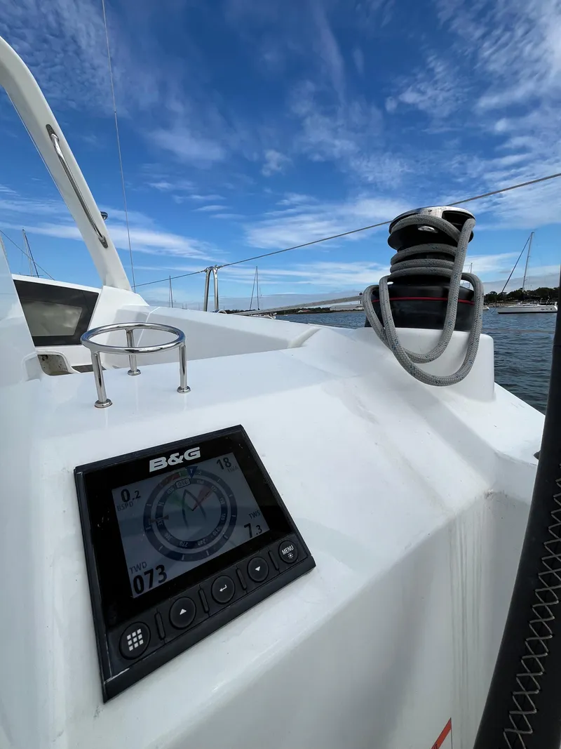 Slide: The Image of Beneteau Oceanis 35.1 sailboat cockpit with navigation display, 2018 model. - 11