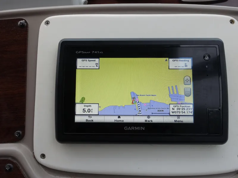 Slide: The Image of Garmin GPS display on 2008 Chaparral Signature 330 boat dashboard. - 2