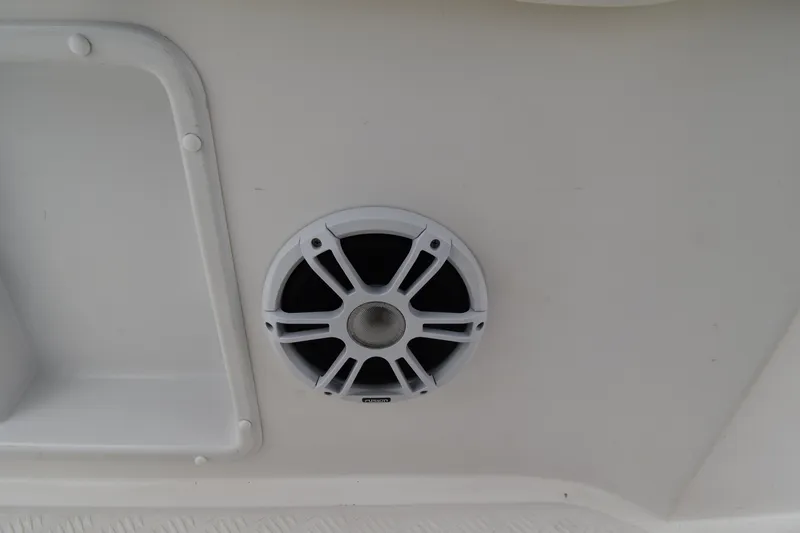 Slide: The Image of 1984 Chris-Craft Scorpion boat speaker on white interior panel. - 11