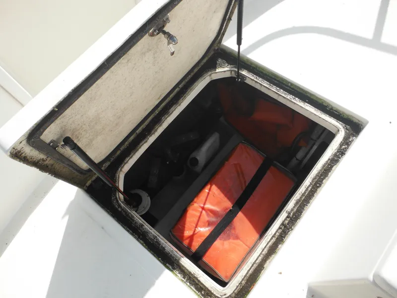Slide: The Image of Open storage compartment on 2005 Nordic Tug 32 boat deck. - 8