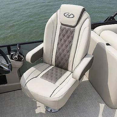 Slide: The Image of 2023 Harris 230 Sunliner boat seat with elegant design and diamond-patterned upholstery. - 8
