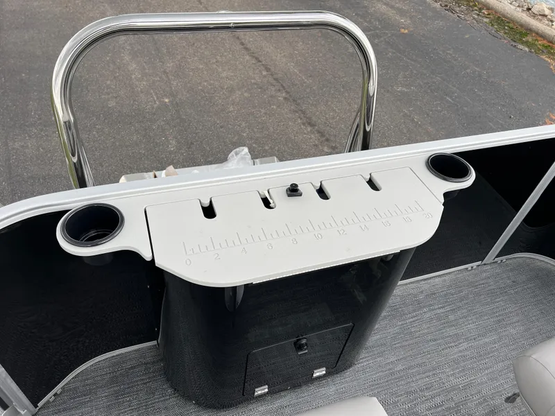 Slide: The Image of Godfrey Xperience 2086 FX 2025 boat console with cup holders and ruler. - 15