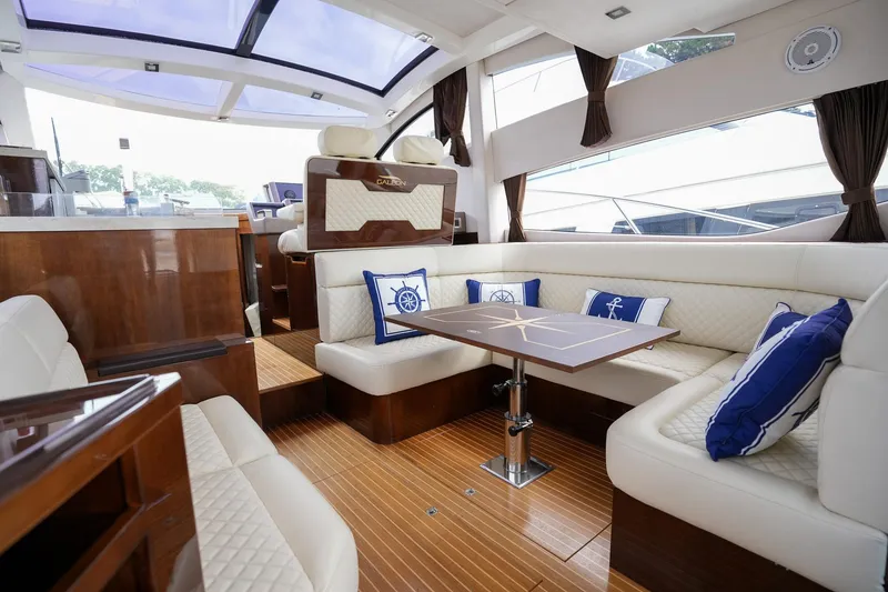 Slide: The Image of Luxurious interior of 2017 Galeon 43 SKY yacht with elegant seating and nautical decor. - 23