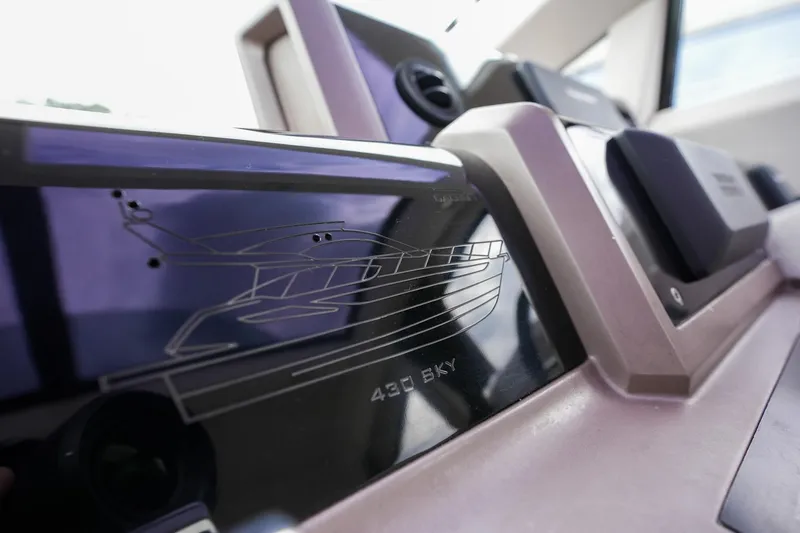 Slide: The Image of Close-up of 2017 Galeon 43 SKY yacht dashboard with model engraving. - 31