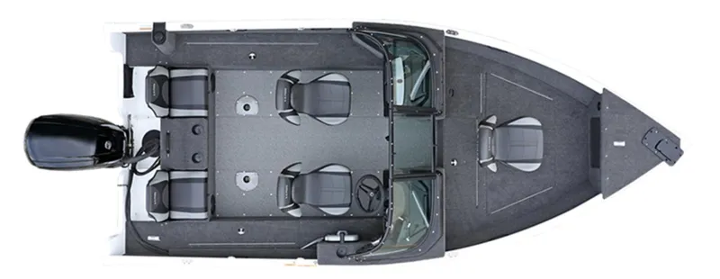 Slide: The Image of Overhead view of 2025 Lund 1650 Rebel XL Sport boat interior layout. - 20