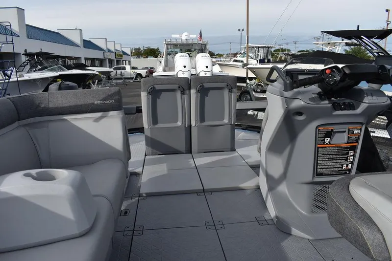 Slide: The Image of 2023 Sea-Doo Switch® Cruise 18-230 hp interior with seating and control console. - 46