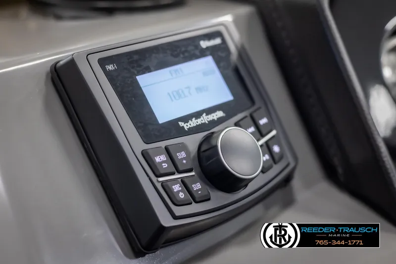 Slide: The Image of Close-up of a Rockford Fosgate audio system in a 2025 Bennington 23 SSRSE boat. - 29