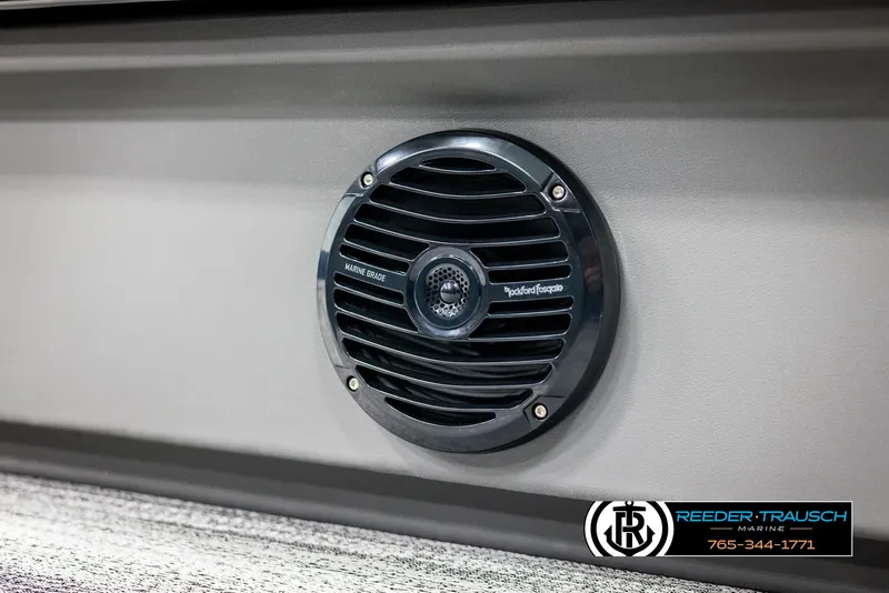 Slide: The Image of Marine-grade speaker on 2025 Bennington 23 SSRSE boat, featuring Rockford Fosgate audio system. - 41