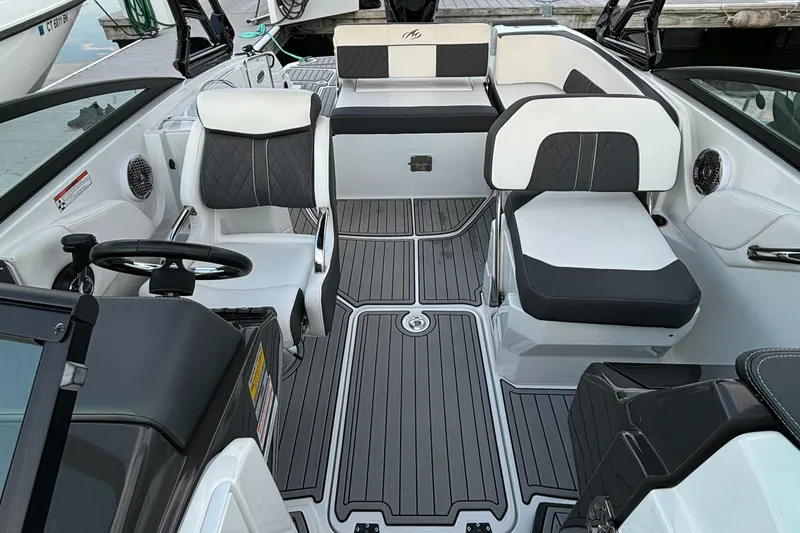 Slide: The Image of Luxurious 2022 Monterey M-45 boat interior with sleek seating and modern design. - 4