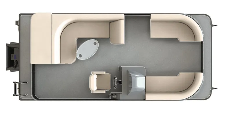 Slide: The Image of Top view of 2025 Starcraft EX 20 C boat interior layout with seating and helm. - 2