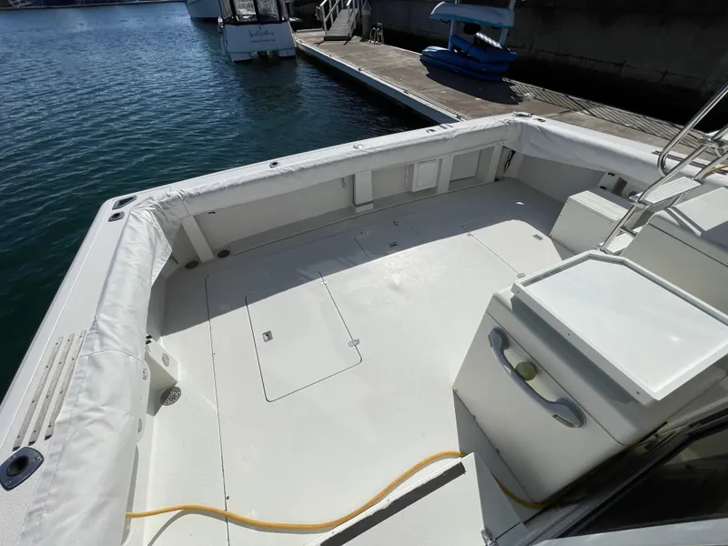 Slide: The Image of 1988 Trojan 12 Meter Convertible boat with "Honu Kai" and turtle graphic, Channel Islands, CA. - 9