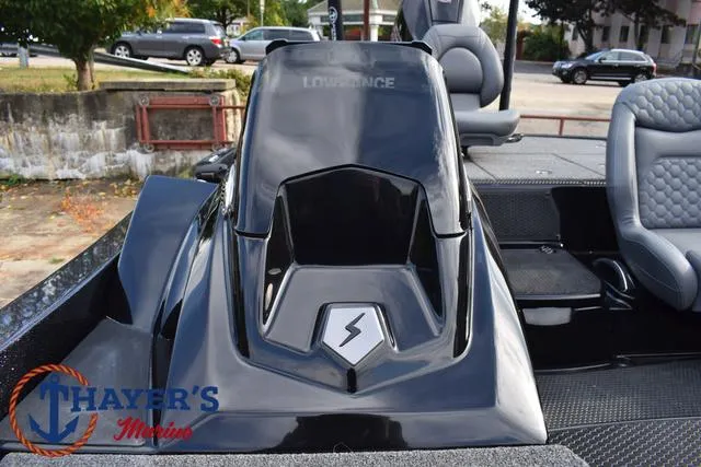 Slide: The Image of 2025 Ikon Boats VLX20 dashboard with Lowrance system, showcased at Thayer's Marine. - 21