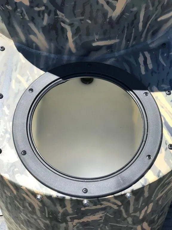 Slide: The Image of War Eagle Blackhawk 961, 2025 model, camo-patterned boat hatch detail. - 12