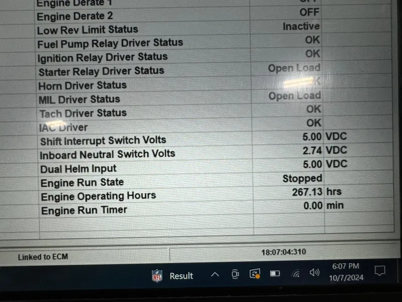 Slide: The Image of Engine diagnostic screen showing various status and voltage readings for Azure 278, 2008 model. - 15