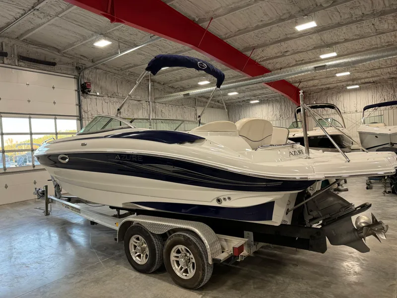 Slide: The Image of 2008 Azure 278 boat on trailer in indoor storage facility. - 4