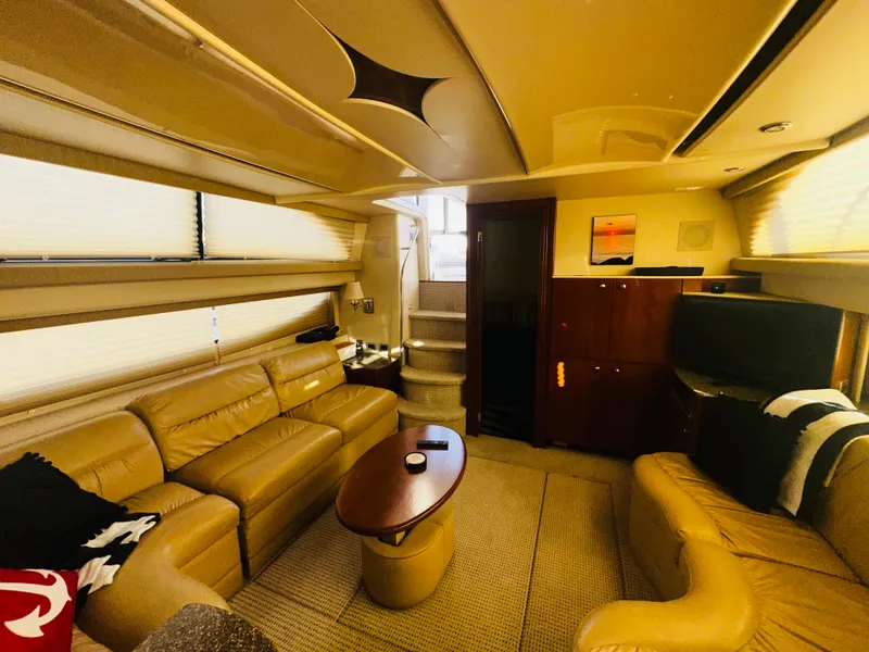Slide: The Image of Luxurious interior of a 2005 Meridian 368 Motor Yacht with leather seating and elegant decor. - 14