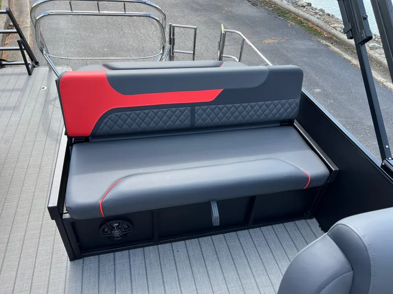 Slide: The Image of 2025 Godfrey SWEETWATER 2286 SFL boat seat with red and gray upholstery. - 16