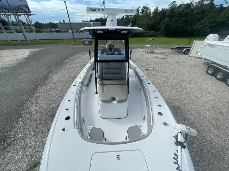 Slide: The Image of 2022 Sportsman Masters 267OE Bay Boat, sleek design, equipped with Garmin technology. - 19