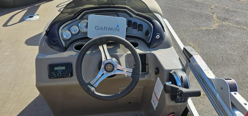 Slide: The Image of 2023 Sun Tracker Fishin' Barge 20 DLX dashboard with Garmin navigation system. - 7