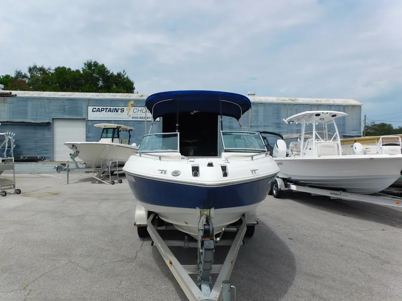 Slide: The Image of 2008 Chaparral 204 SSi boat on trailer, parked at dealership. - 4