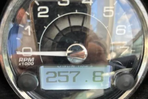 Slide: The Image of Close-up of 2021 Monterey 295 Sport Yacht tachometer displaying 257.8 RPM. - 5