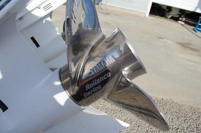 Slide: The Image of Close-up of Yamaha Reliance Series propeller on 2025 Sea Hunt Ultra 265 SE boat. - 13