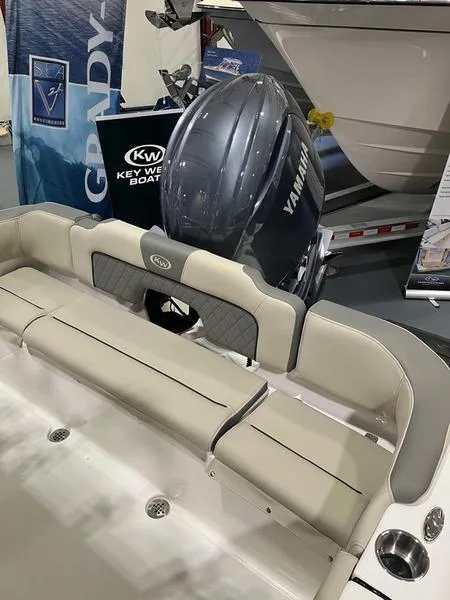 Slide: The Image of 2025 Key West 203 FS boat with Yamaha engine, featuring comfortable seating and sleek design. - 8