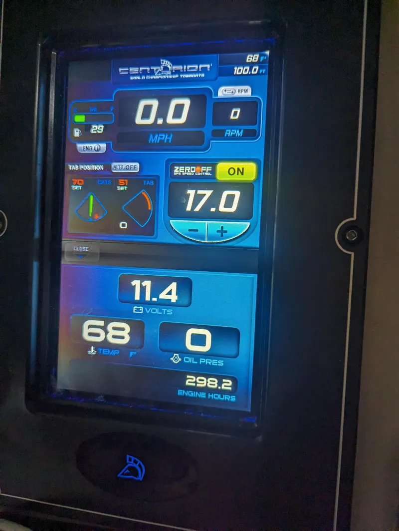 Slide: The Image of Centurion Enzo SV233 2014 dashboard display showing speed, RPM, and engine metrics. - 12