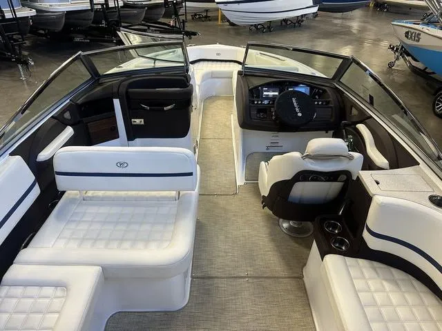Slide: The Image of 2020 Cobalt R7 Surf boat interior with white seating and modern dashboard. - 17