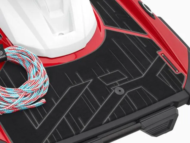 Slide: The Image of 2025 Yamaha Waverunner VX Limited with red and black deck, featuring a colorful tow rope. - 3