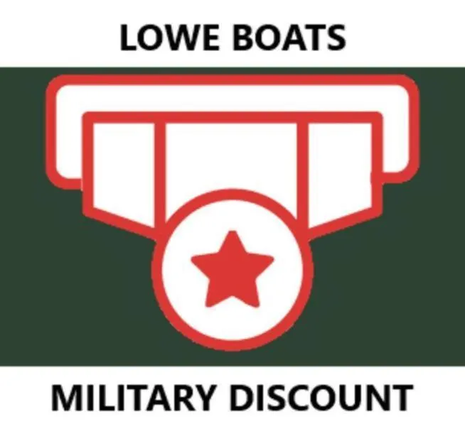 Slide: The Image of Lowe Boats military discount promotion with red star medal graphic. - 26