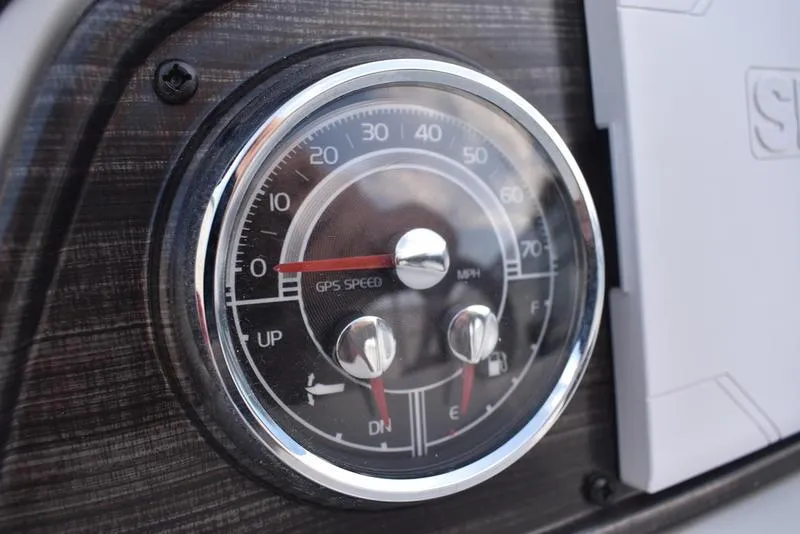 Slide: The Image of Close-up of 2023 Lowe SS 210 DL speedometer displaying GPS speed in MPH. - 25