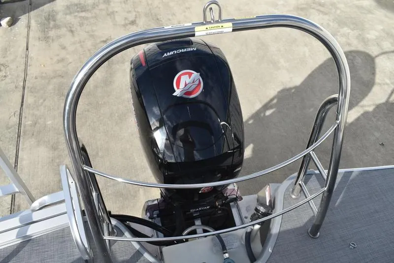Slide: The Image of 2023 Lowe SS 210 DL boat with Mercury outboard motor, viewed from above. - 42
