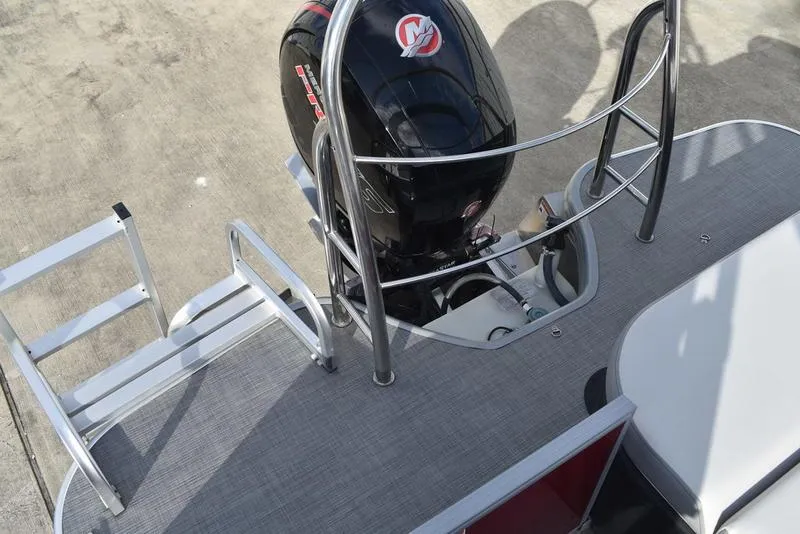 Slide: The Image of 2023 Lowe SS 210 DL pontoon boat, top view, spacious seating, modern design. - 43