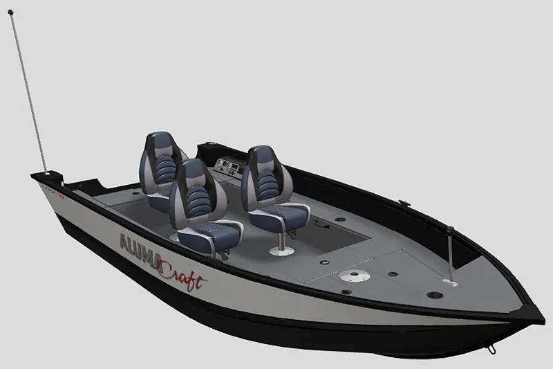 Slide: The Image of 2024 Alumacraft Classic 165 Tiller boat with dual seats and sleek design. - 18