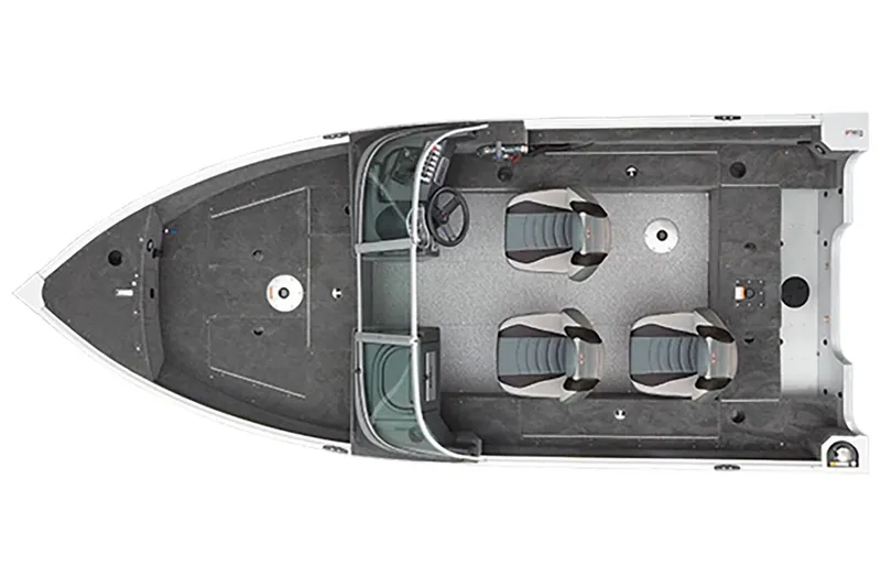Slide: The Image of 2024 Alumacraft Classic 165 Tiller boat, top view, featuring spacious seating and modern design. - 19