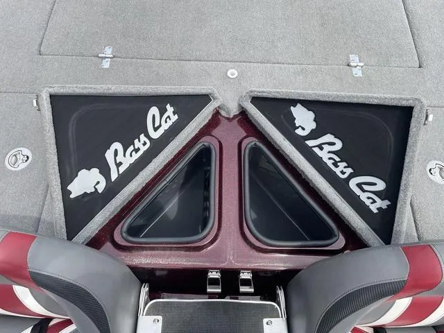 Slide: The Image of 2020 Bass Cat Cougar FTD boat interior with logo and seating. - 21