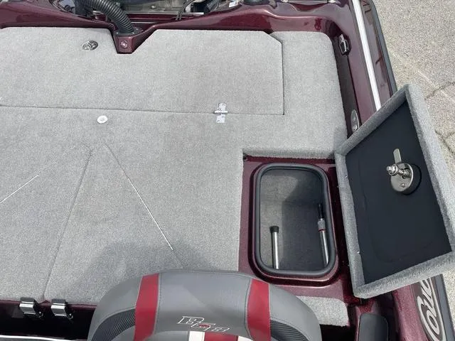 Slide: The Image of 2020 Bass Cat Cougar FTD boat deck with storage compartments and seating. - 23